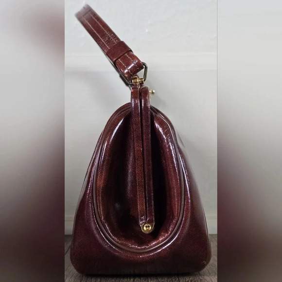 Vintage Etra Cinnamon Brown Bowling Bag Style Purse - Picture 3 of 8